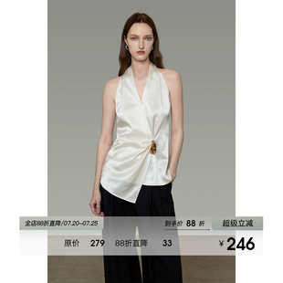 UNSPOKEN无袖挂脖上衣女露肩高级感气质金属扣扭结设计感法式背心