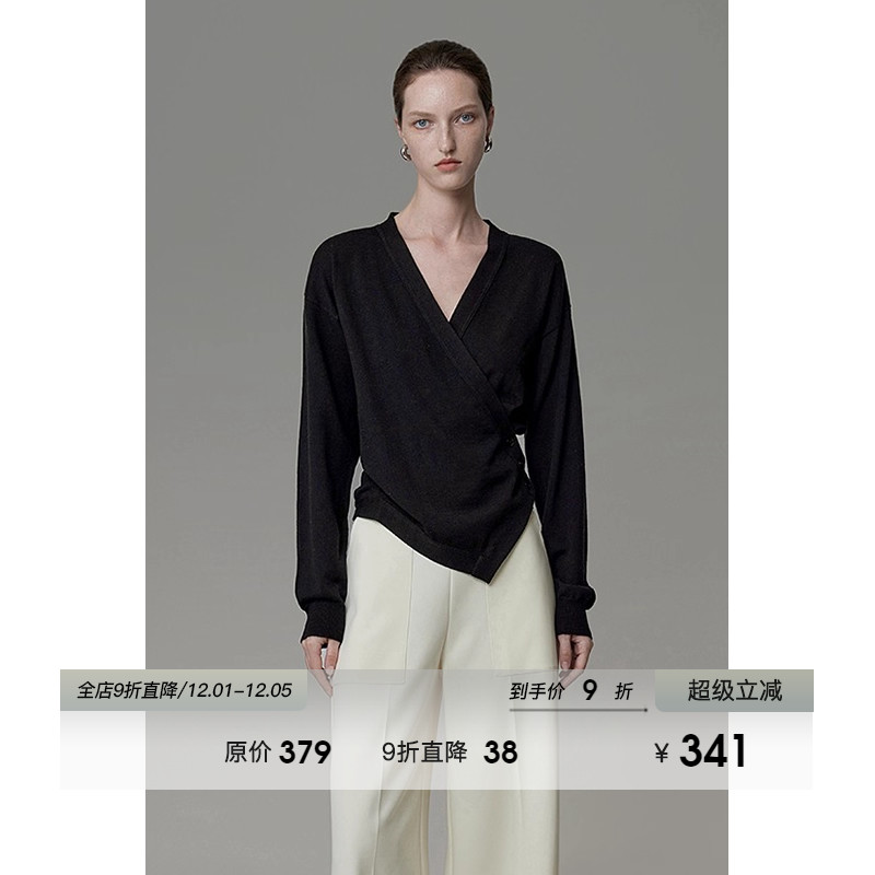 UNSPOKEN搭襟式V领套头针织衫女