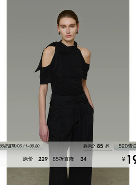 UNSPOKEN2026夏季新款黑色针织衫女短袖挖肩设计小众气质百搭上衣
