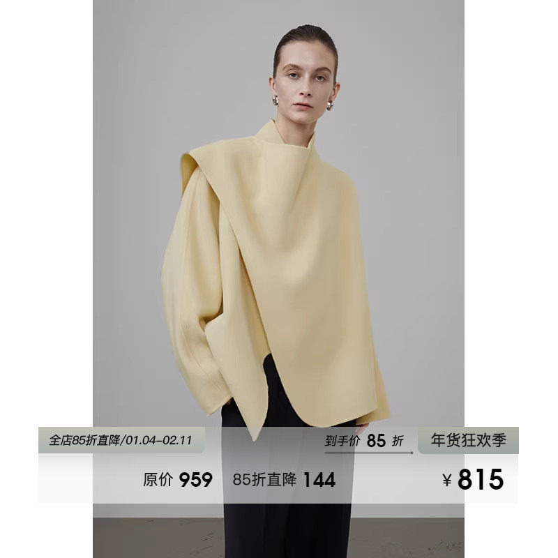 UNSPOKEN100羊毛不规则领双面呢外套女秋冬2025新款廓形短款大衣,女装/女士精品,毛呢外套,淘宝优惠券,粉丝福利购,淘宝优惠卷