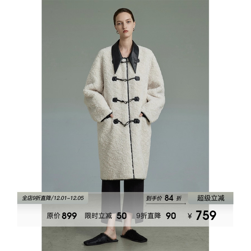 UNSPOKEN羊羔毛牛角扣毛呢大衣