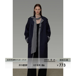 新款 UNSPOKEN復(fù)古格紋撞色翻領(lǐng)風(fēng)衣女2025秋季 設(shè)計(jì)感小眾飄帶大衣