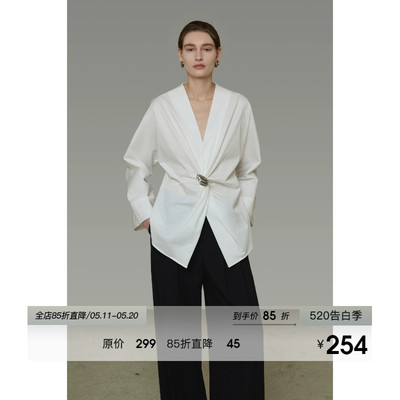 不对称扭结金属扣交叉慵懒衬衫