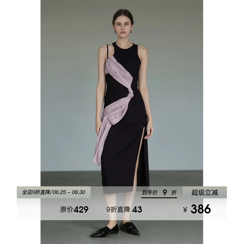 UNSPOKEN黑色法式连衣裙女高级感裙子小众设计感吊带裙气质礼服裙