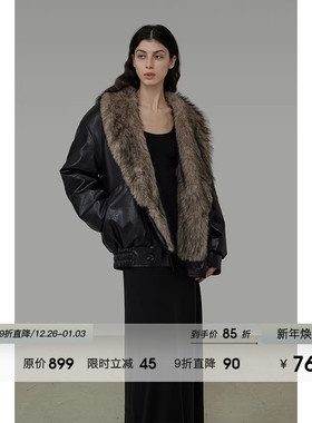 UNSPOKEN毛领短款皮毛一体外套女冬季2025新款加厚短款毛毛大衣