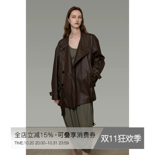 UNSPOKEN复古风衣女中短款肌理感宽松显瘦气质高级感翻领小众外套