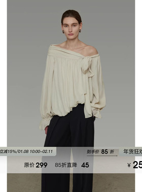 UNSPOKEN法式不规则斜肩衬衫女春季2026新款设计感系带露肩上衣