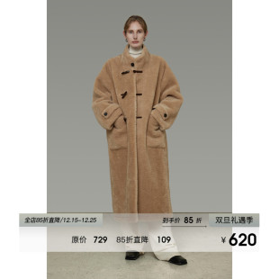 UNSPOKEN复古立领牛角扣皮毛一体女冬2025新款 毛毛外套 慵懒风长款