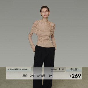 UNSPOKEN假两件荡领蕾丝拼接针织衫女春季设计感修身显瘦气质上衣