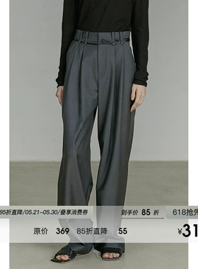 UNSPOKEN深灰色西装裤女2026春季高级感休闲裤高腰显瘦垂感阔腿裤