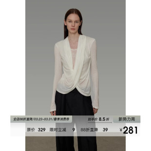 显瘦打底衫 UNSPOKEN设计感拼接交叉领口针织衫 修身 新款 女2026春季