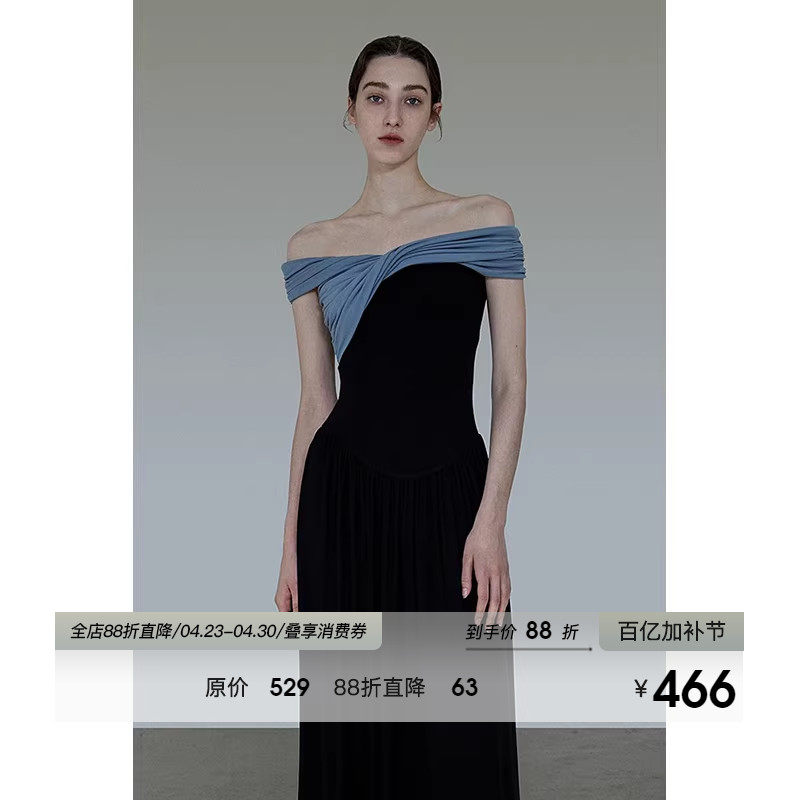 UNSPOKEN针织连衣裙两穿小众设计裙子撞色法式高级感收腰显瘦长裙