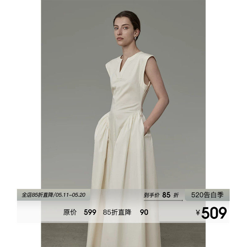 UNSPOKEN白色法式连衣裙女夏2026新款无袖收腰小众高级设计感裙子