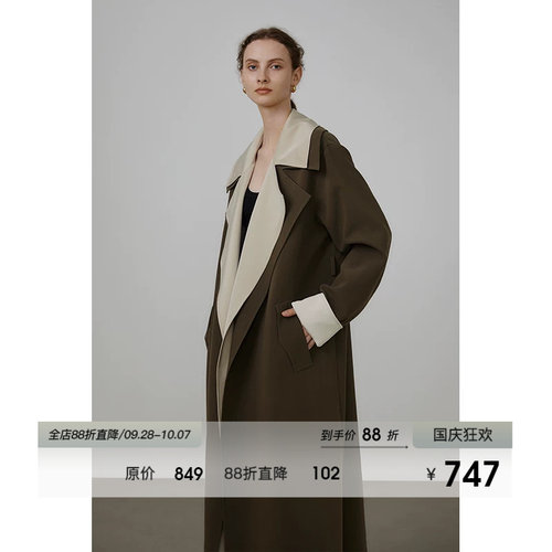 UNSPOKEN法式撞色风衣外套