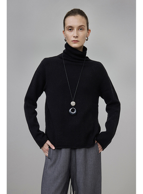 UNSPOKEN高领针织打底衫女2025秋冬新款简约慵懒感羊毛针织上衣