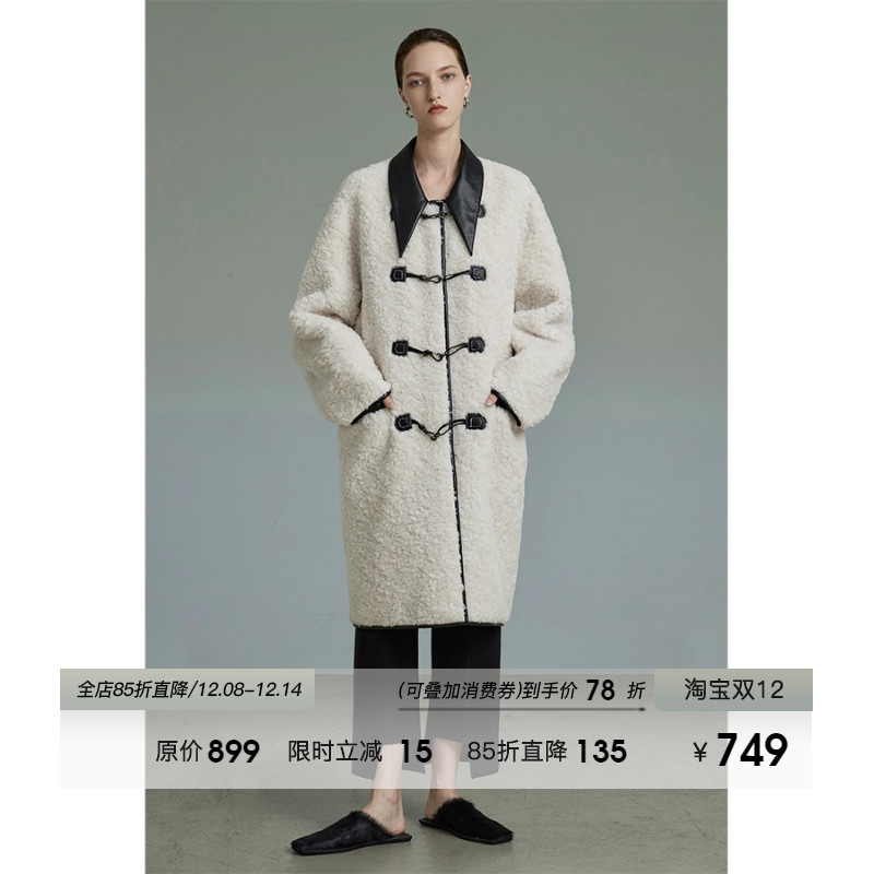 UNSPOKEN羊羔毛牛角扣毛呢大衣