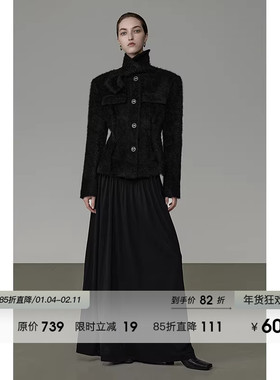 UNSPOKEN复古收腰显瘦高级法式气质设计感小众立领黑色秋冬外套女