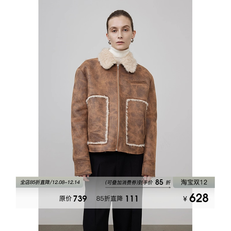 UNSPOKEN麂皮皮毛一体短外套