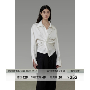 新款 女2025秋季 高级慵懒感气质上衣 缎面V领扭结衬衫 UNSPOKEN法式