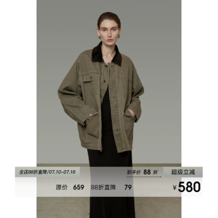UNSPOKEN复古撞色牛仔外套女2026秋季新款设计感小众宽松休闲夹克