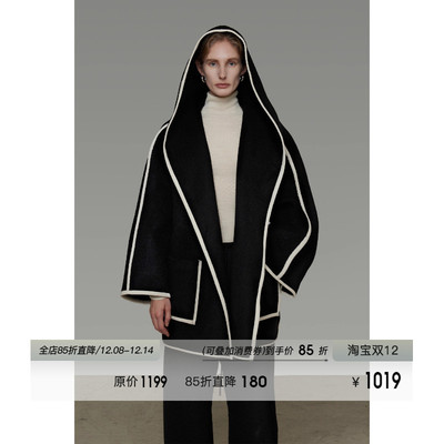 UNSPOKEN撞色连帽双面呢外套