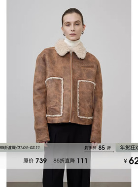 UNSPOKEN巴恩风麂皮皮毛一体短外套冬季加绒加厚设计感夹克外套