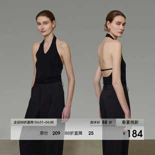 高级感百搭显瘦吊带上衣 UNSPOKEN黑色挂脖上衣女露背气质优雅法式