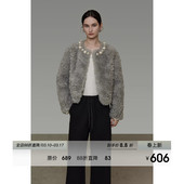 轻奢高级感外套 2025新款 UNSPOKEN设计感珍珠领口短款 仿皮草女冬季