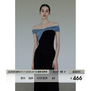 UNSPOKEN针织连衣裙两穿小众设计裙子撞色法式高级感收腰显瘦长裙