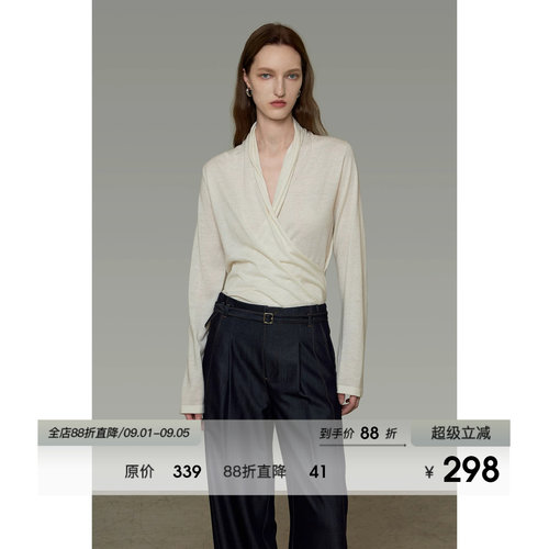 UNSPOKEN法式长袖针织衫女V领套头气质高级感小众设计感显瘦上衣