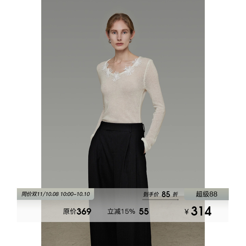 10.08上新【精致贴花工艺 精致优雅气质】马海毛贴花上衣