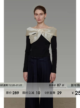 UNSPOKEN设计感拼接一字领针织衫女春季修身显瘦气质高级感上衣