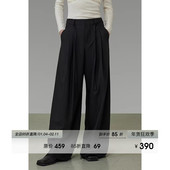 子 2026新款 女春季 宽松高级感显瘦长裤 UNSPOKEN黑色系带压褶阔腿裤