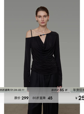 UNSPOKEN不规则斜肩针织衫女春季2026新款设计感小众显瘦针织上衣