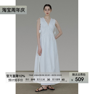 无袖 UNSPOKEN白色连衣裙法式 V领高级感气质长裙显瘦设计感连衣裙