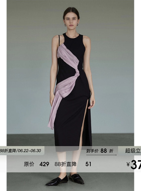UNSPOKEN黑色法式连衣裙女高级感裙子小众设计感吊带裙气质礼服裙