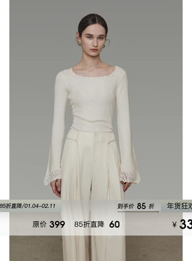 UNSPOKEN手工钩针花边针织衫女春2026新款原创设计感喇叭袖打底衫