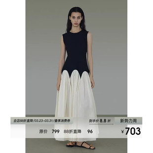 UNSPOKEN圆领无袖 拼接撞色显瘦长裙子 连衣裙女设计感小众高级法式