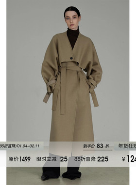 UNSPOKEN100羊毛双面尼毛呢大衣2025年冬季坎肩袖复古高级感外套