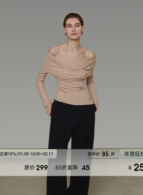 UNSPOKEN假两件荡领蕾丝拼接针织衫女春季设计感修身显瘦气质上衣