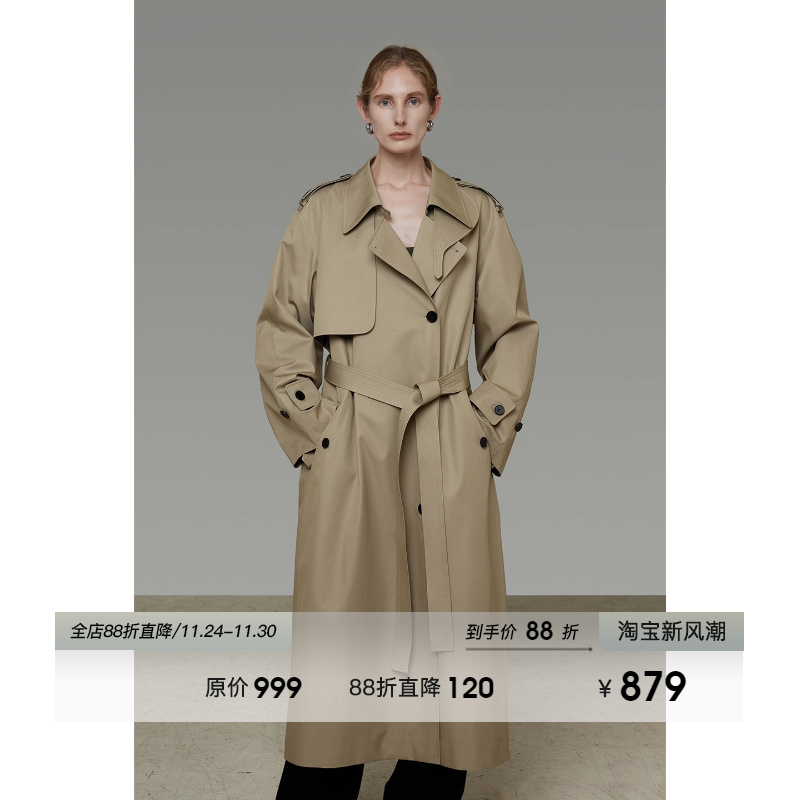 UNSPOKEN经典廓形双排扣长款风衣