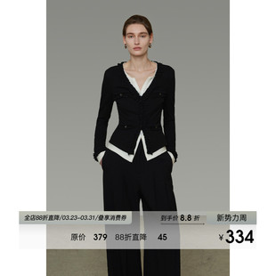 显瘦设计感长袖 UNSPOKEN撞色假两件针织衫 修身 2026新款 上衣 女春季