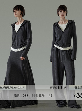 UNSPOKEN运动套装女春季宽松显瘦带帽上衣休闲裤长裙设计感三件套