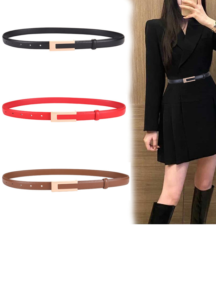 黑色夏季细腰带女装饰连衣裙子西装收腰配牛仔裤西裤真皮细皮带女