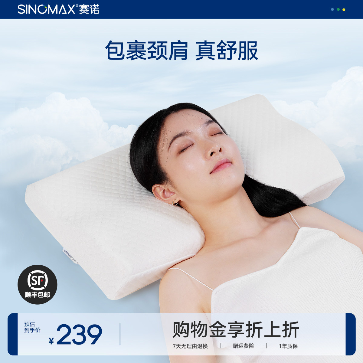 赛诺颈椎枕头专用成人护脖子颈椎护颈枕头单人助睡眠枕芯记忆枕