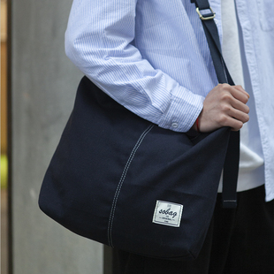sobag日系纯色大容量通勤单肩帆布包男小众高级感中性简约斜挎包