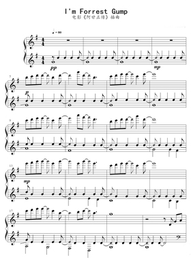 阿甘正传主题曲-I'm Forrest Gump钢琴谱高清电子谱五线谱+简谱版