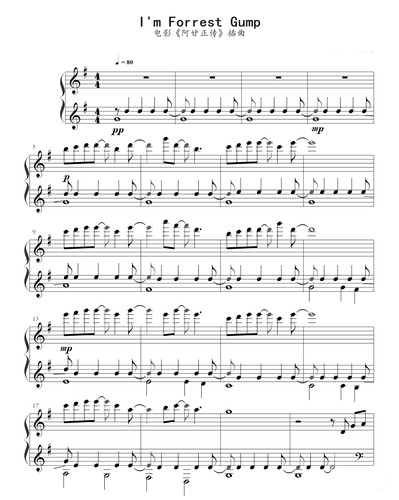 阿甘正传主题曲-I'm Forrest Gump钢琴谱高清电子谱五线谱+简谱版