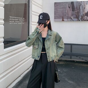 2026秋季美式复古西装领牛仔外套女款设计感短款显瘦休闲夹克上衣