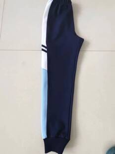 新款中小学生深蓝色纯棉秋夏款撞色拼接上白下浅蓝中性校裤运动裤